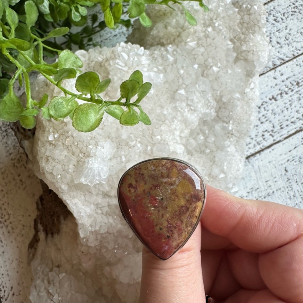 Bloodstone 925 Sterling Silver Plated Teardrop Ring Size 7 Red brown gemstone